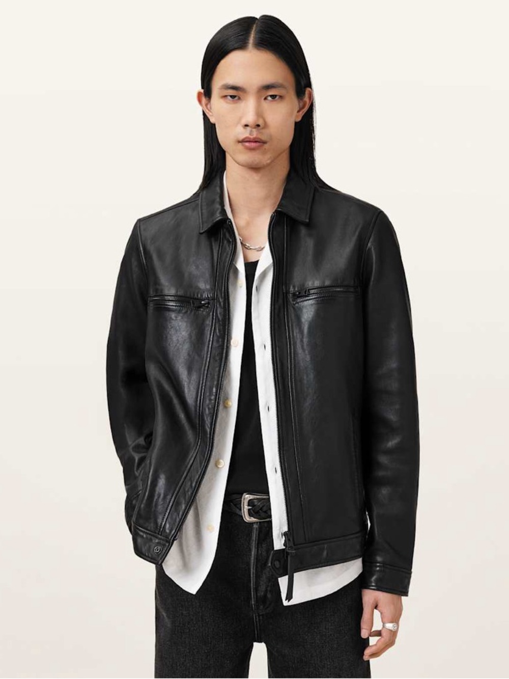 All Saints Black Leather Bomber Jacket LUCK LEATHER JACKET - Picture 2 of 15